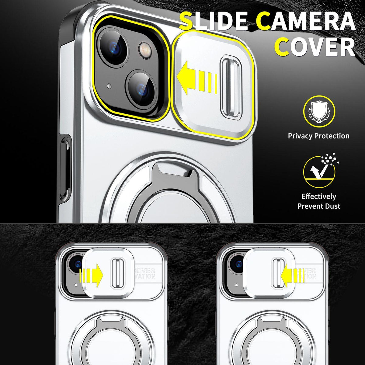 For iPhone 14 Sliding Camshield Ring Holder Phone Case - Silver - EDA006784206G
