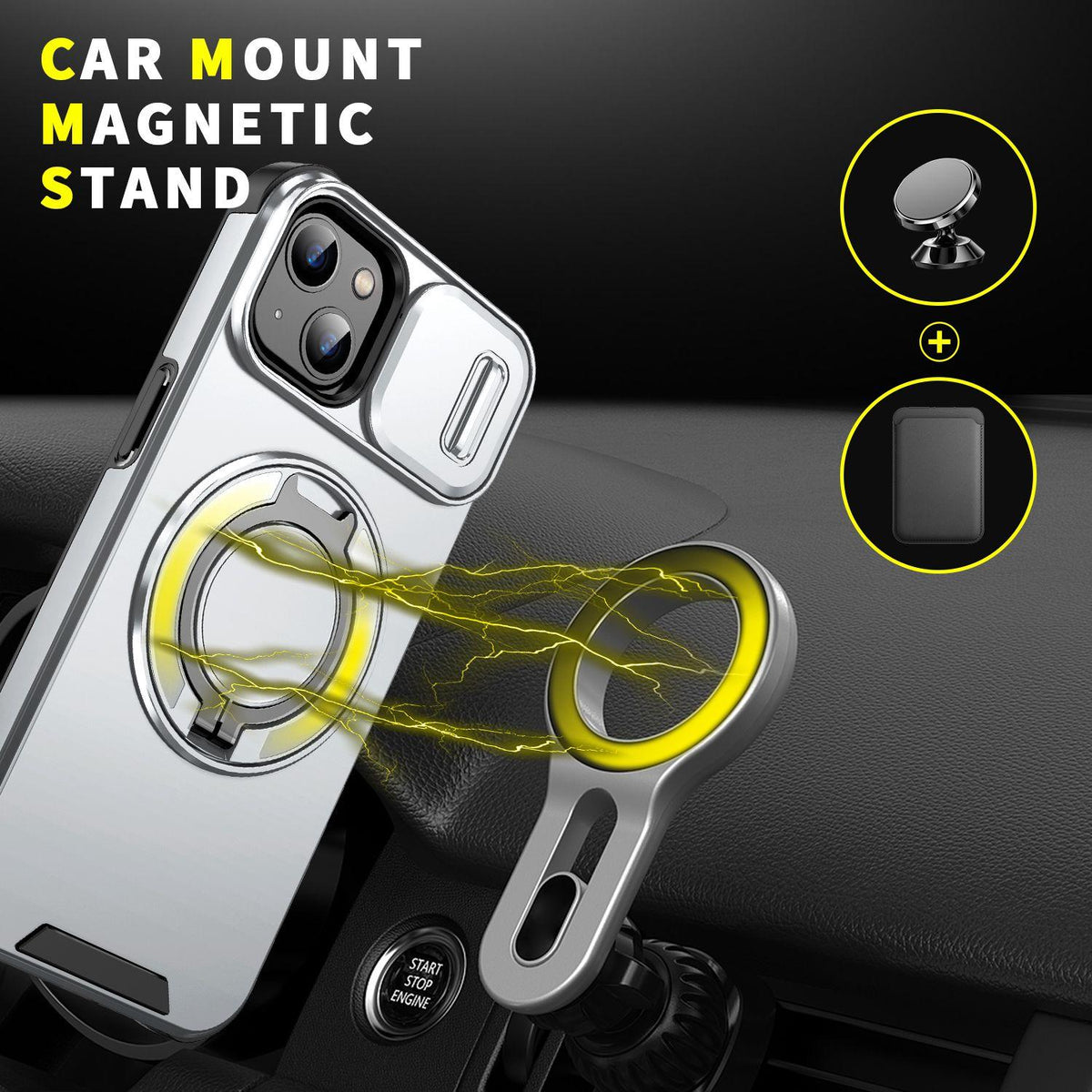 For iPhone 14 Sliding Camshield Ring Holder Phone Case - Silver - EDA006784206G