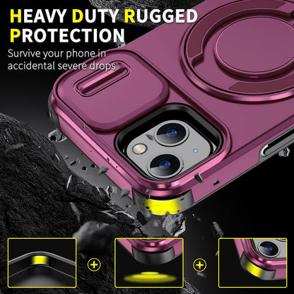 For iPhone 14 Sliding Camshield Ring Holder Phone Case - Cherry Red - EDA006784206H