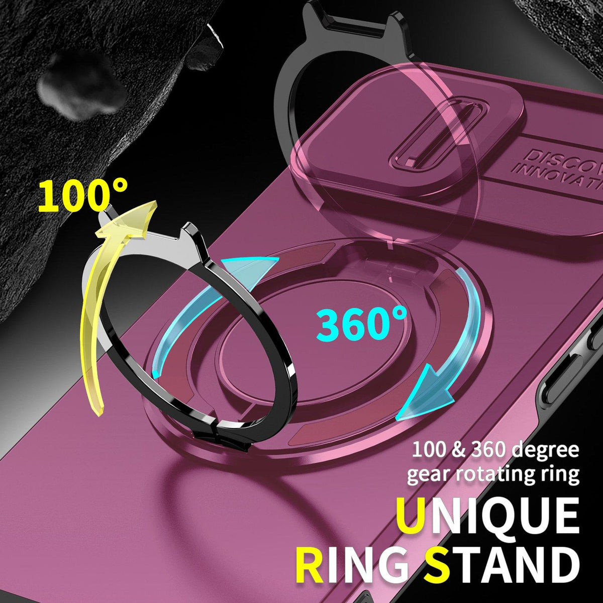For iPhone 14 Sliding Camshield Ring Holder Phone Case - Cherry Red - EDA006784206H