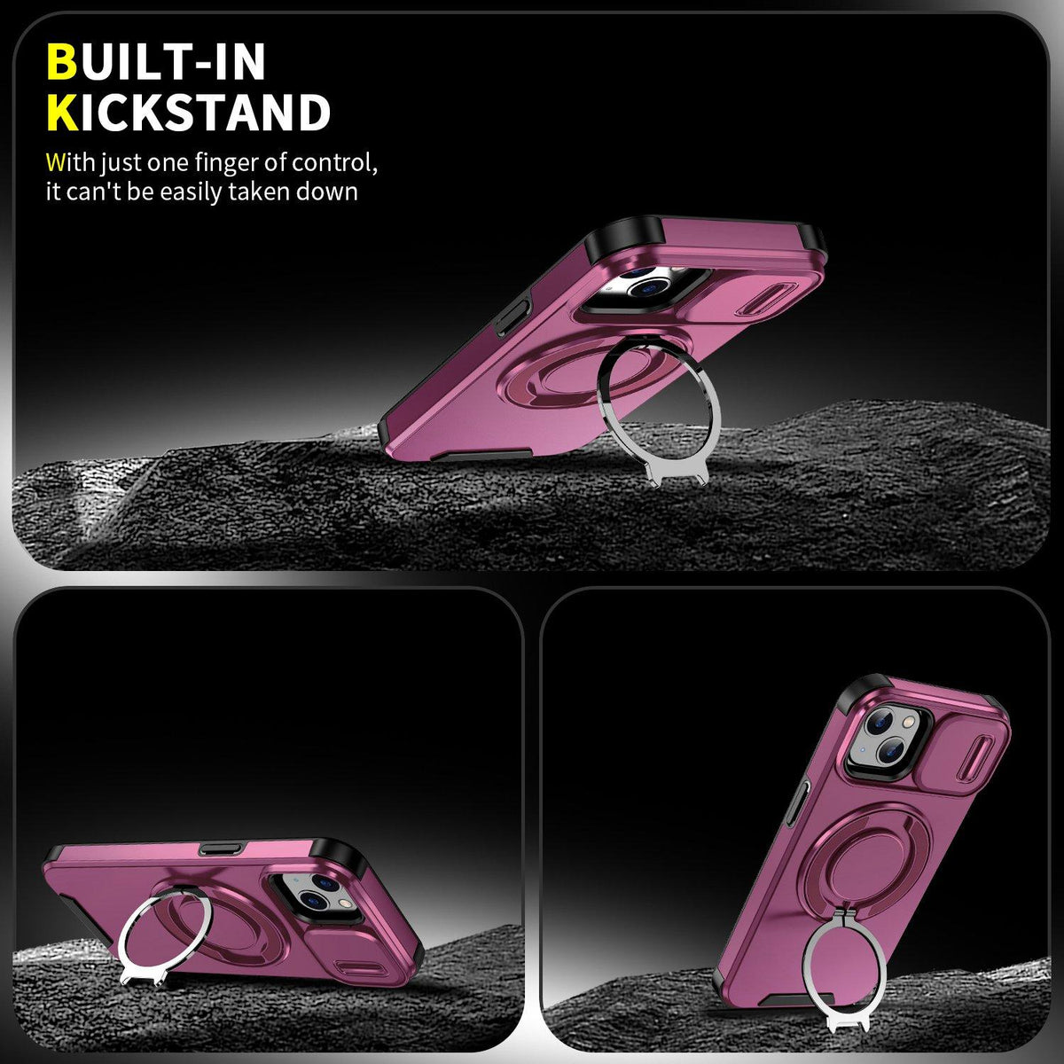 For iPhone 14 Sliding Camshield Ring Holder Phone Case - Cherry Red - EDA006784206H