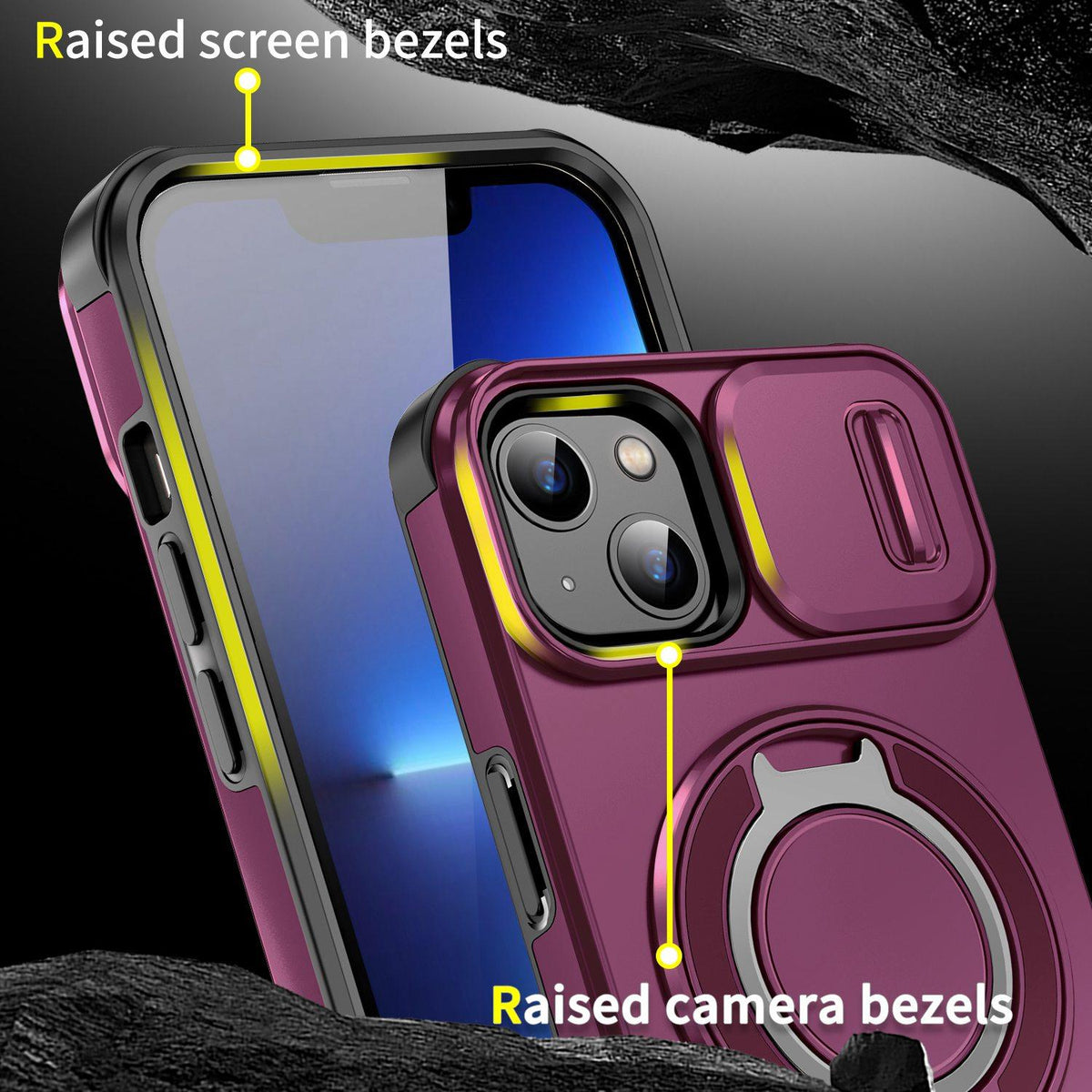 For iPhone 14 Sliding Camshield Ring Holder Phone Case - Cherry Red - EDA006784206H