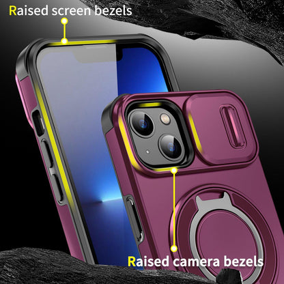 For iPhone 14 Sliding Camshield Ring Holder Phone Case - Cherry Red - EDA006784206H
