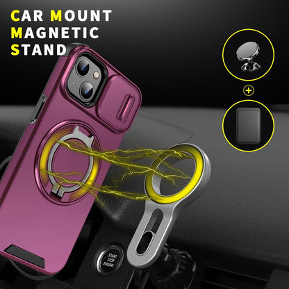 For iPhone 14 Sliding Camshield Ring Holder Phone Case - Cherry Red - EDA006784206H