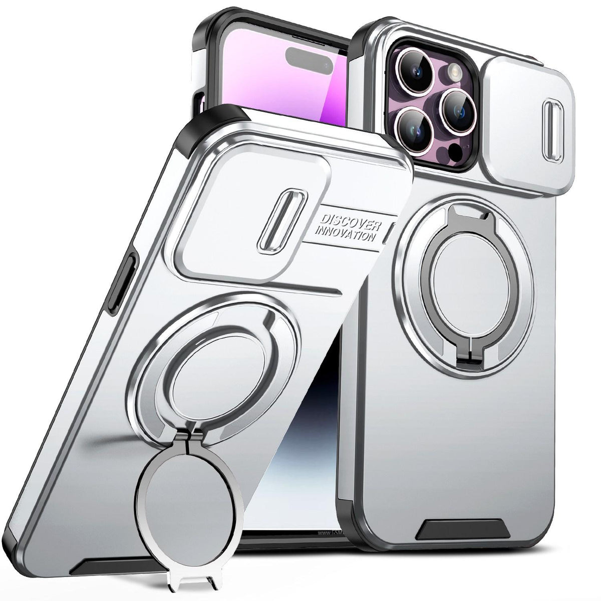 For iPhone 14 Pro Max Sliding Camshield Ring Holder Phone Case - Silver - EDA006784208G