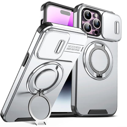 For iPhone 14 Pro Max Sliding Camshield Ring Holder Phone Case - Silver - EDA006784208G