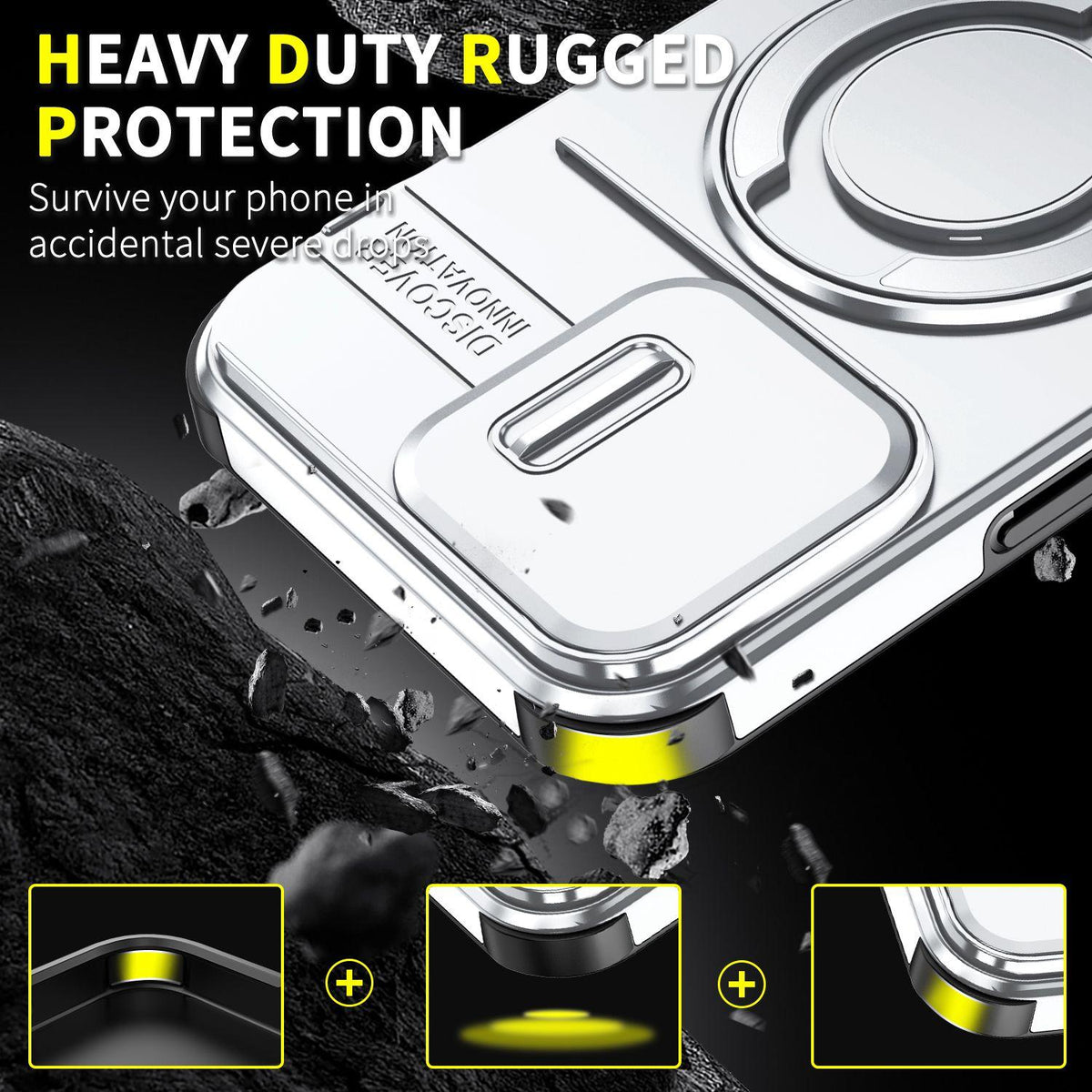 For iPhone 14 Pro Max Sliding Camshield Ring Holder Phone Case - Silver - EDA006784208G