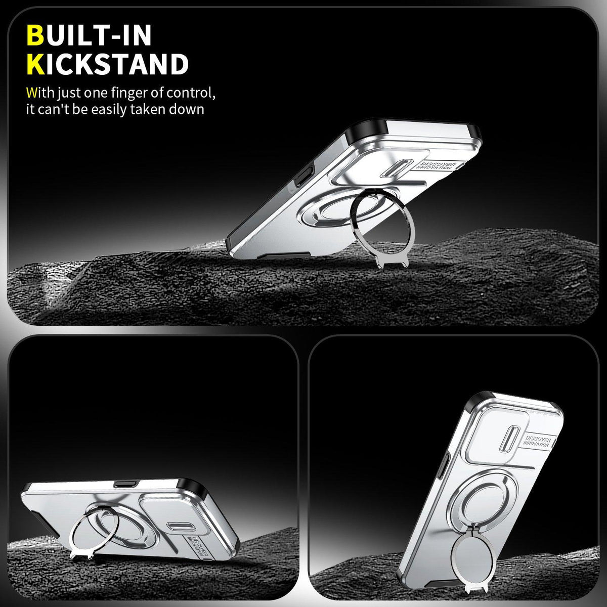 For iPhone 14 Pro Max Sliding Camshield Ring Holder Phone Case - Silver - EDA006784208G