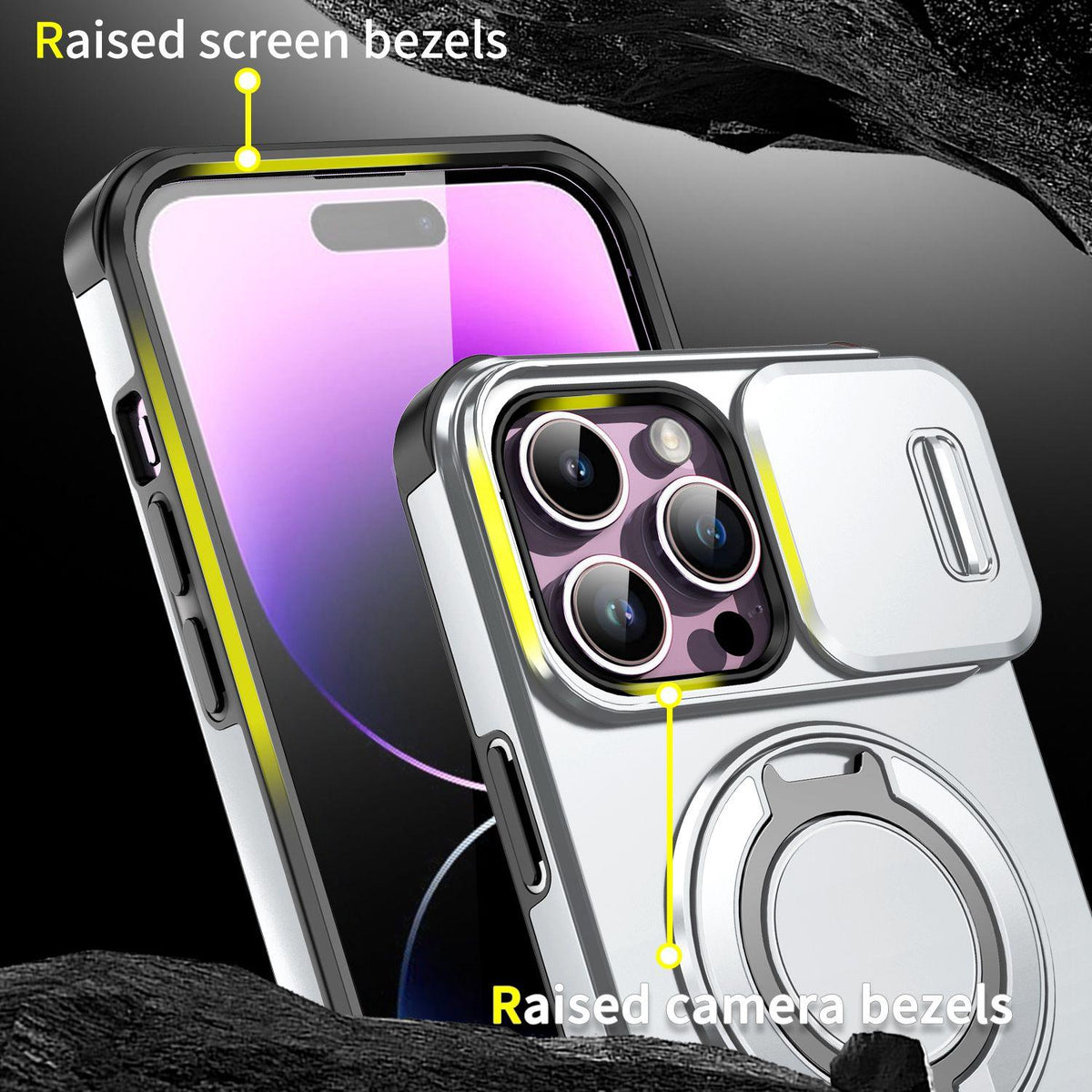 For iPhone 14 Pro Max Sliding Camshield Ring Holder Phone Case - Silver - EDA006784208G