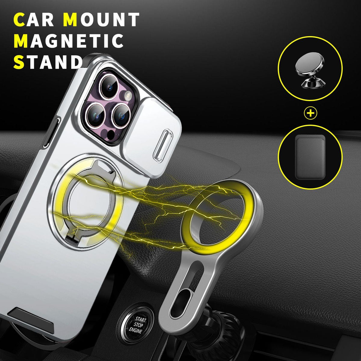 For iPhone 14 Pro Max Sliding Camshield Ring Holder Phone Case - Silver - EDA006784208G