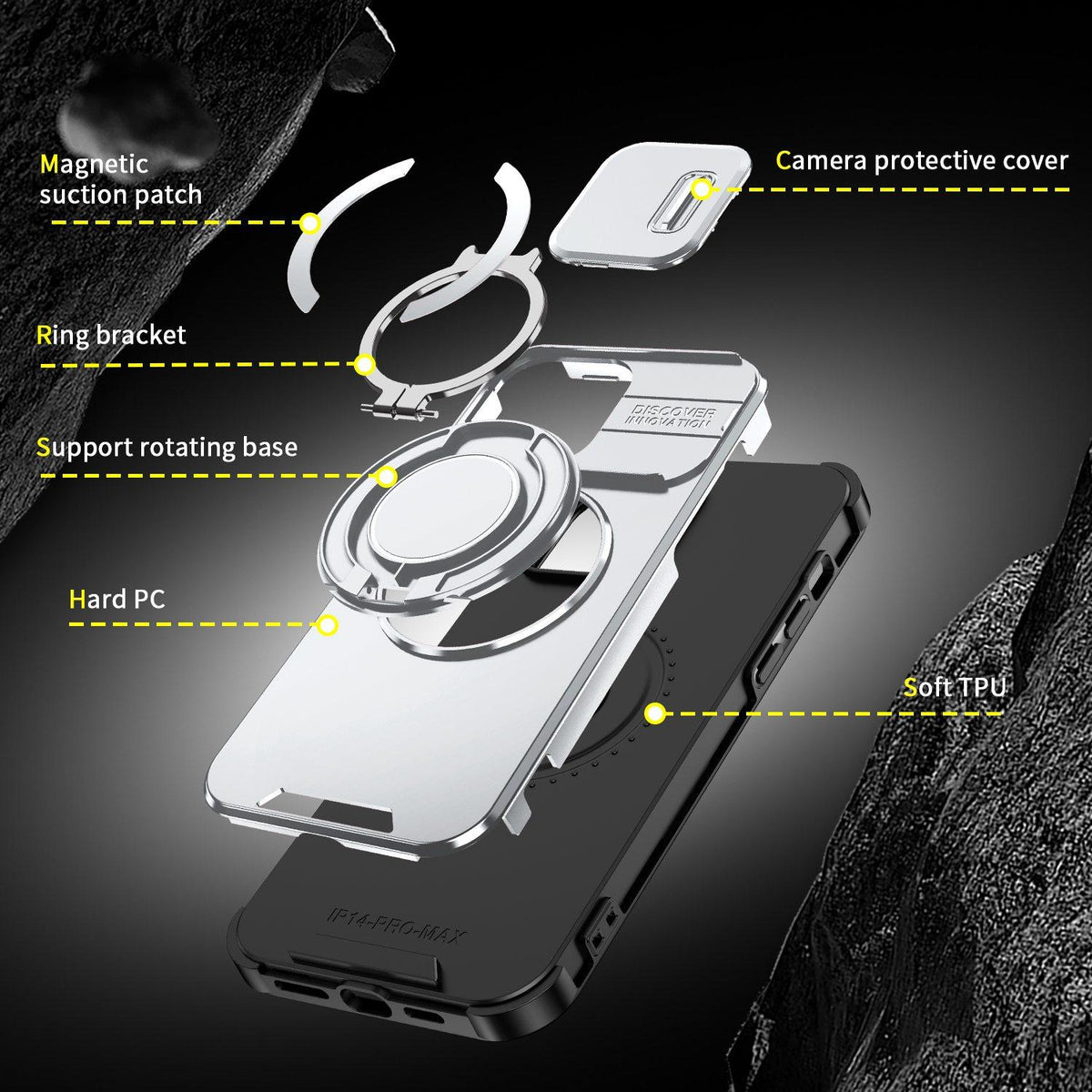For iPhone 14 Pro Max Sliding Camshield Ring Holder Phone Case - Silver - EDA006784208G