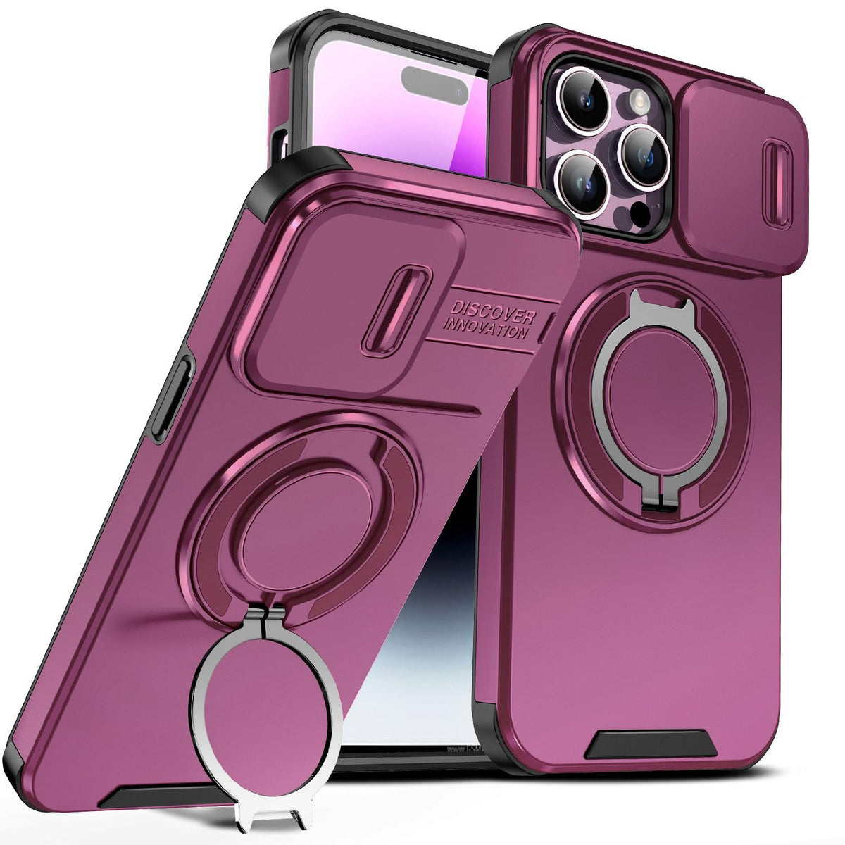 For iPhone 14 Pro Max Sliding Camshield Ring Holder Phone Case - Cherry Red - EDA006784208H