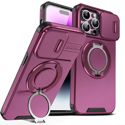For iPhone 14 Pro Max Sliding Camshield Ring Holder Phone Case - Cherry Red - EDA006784208H