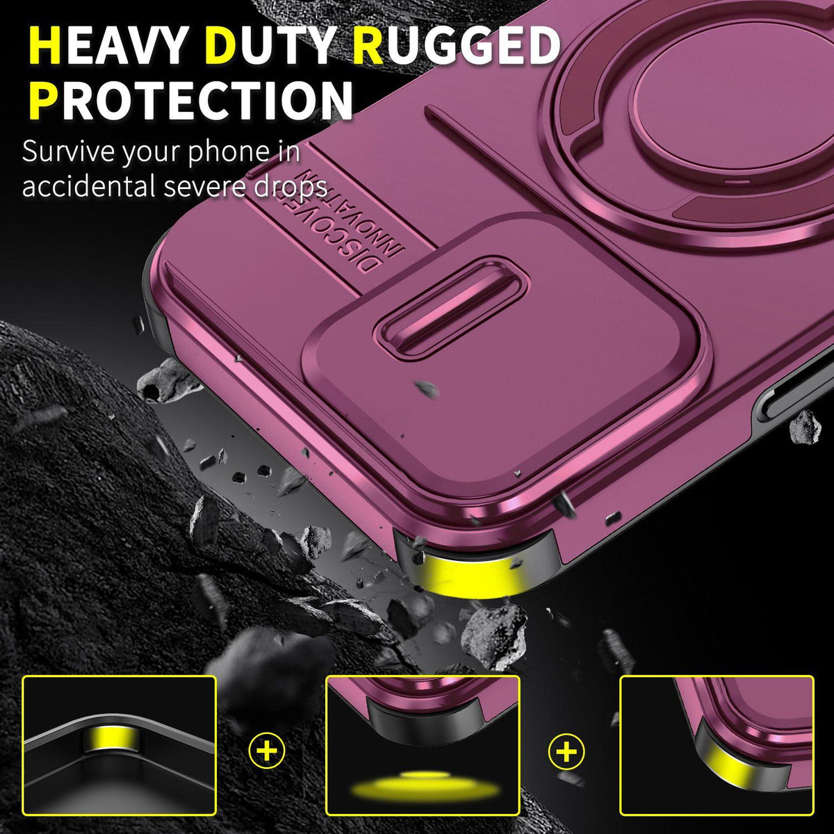 For iPhone 14 Pro Max Sliding Camshield Ring Holder Phone Case - Cherry Red - EDA006784208H