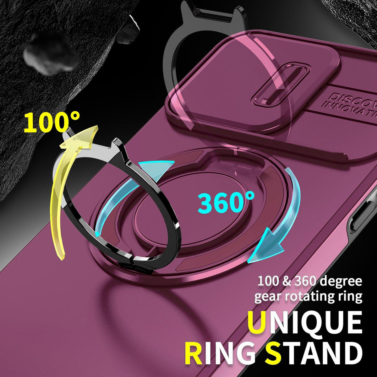 For iPhone 14 Pro Max Sliding Camshield Ring Holder Phone Case - Cherry Red - EDA006784208H