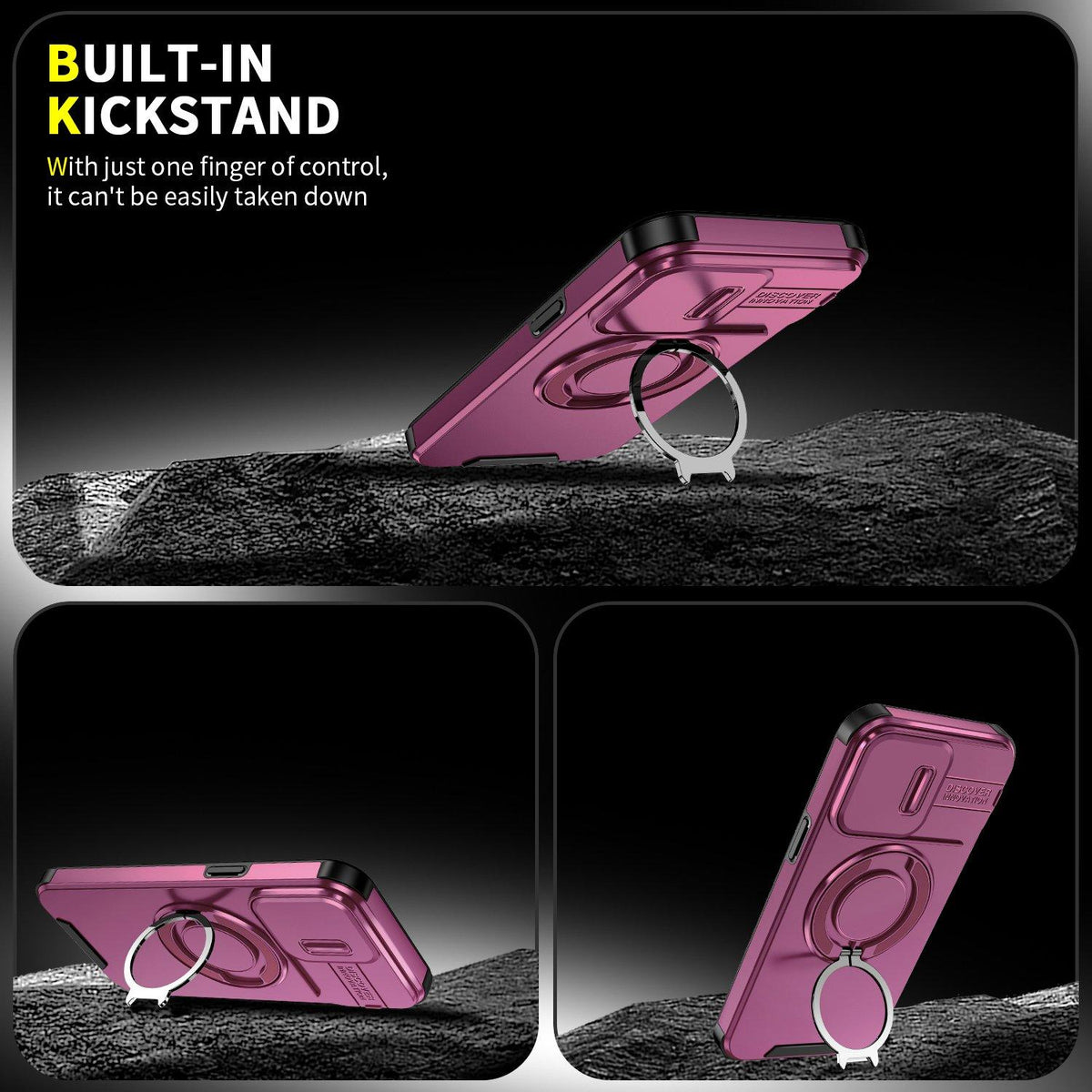 For iPhone 14 Pro Max Sliding Camshield Ring Holder Phone Case - Cherry Red - EDA006784208H