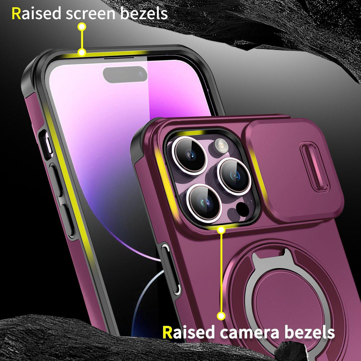 For iPhone 14 Pro Max Sliding Camshield Ring Holder Phone Case - Cherry Red - EDA006784208H