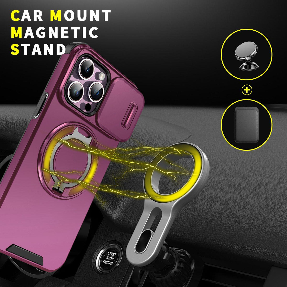 For iPhone 14 Pro Max Sliding Camshield Ring Holder Phone Case - Cherry Red - EDA006784208H