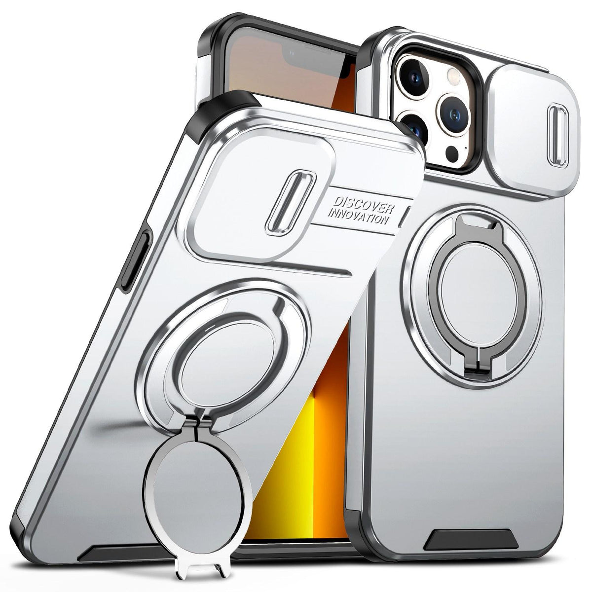 For iPhone 13 Pro Max Sliding Camshield Ring Holder Phone Case - Silver - EDA006784209G