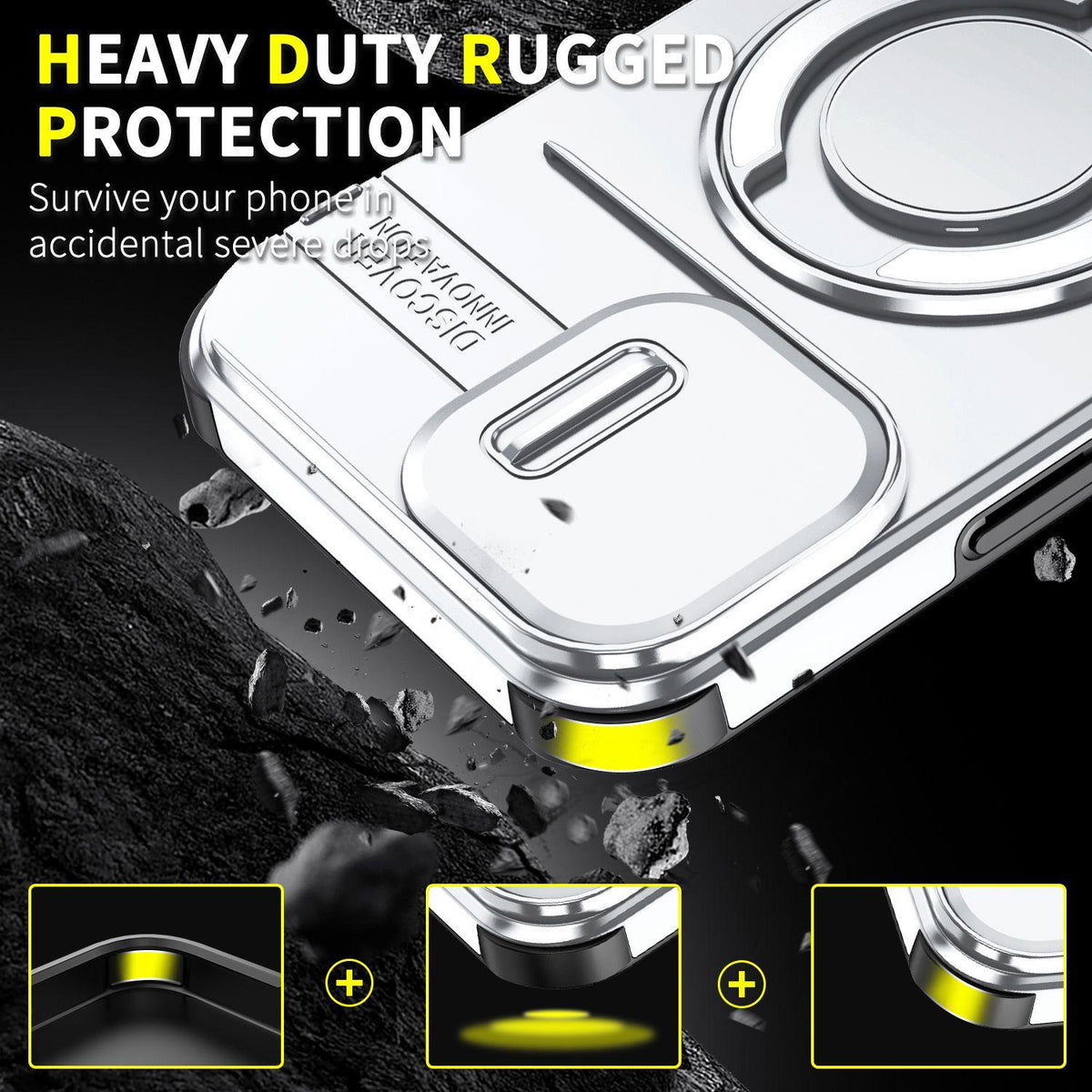 For iPhone 13 Pro Max Sliding Camshield Ring Holder Phone Case - Silver - EDA006784209G