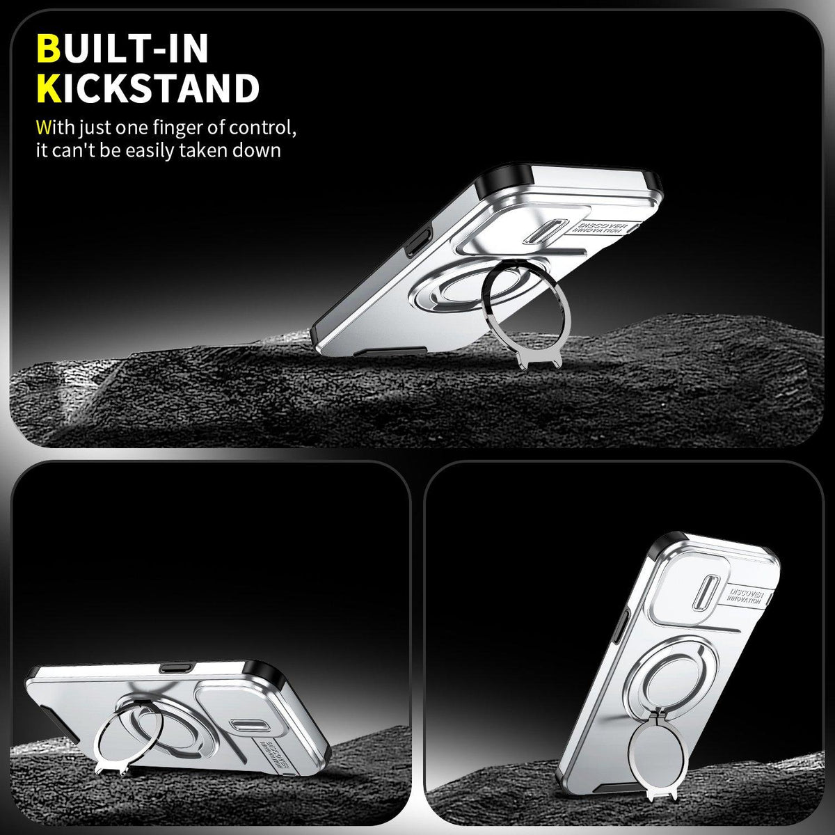 For iPhone 13 Pro Max Sliding Camshield Ring Holder Phone Case - Silver - EDA006784209G