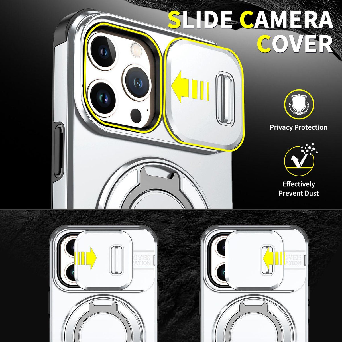 For iPhone 13 Pro Max Sliding Camshield Ring Holder Phone Case - Silver - EDA006784209G