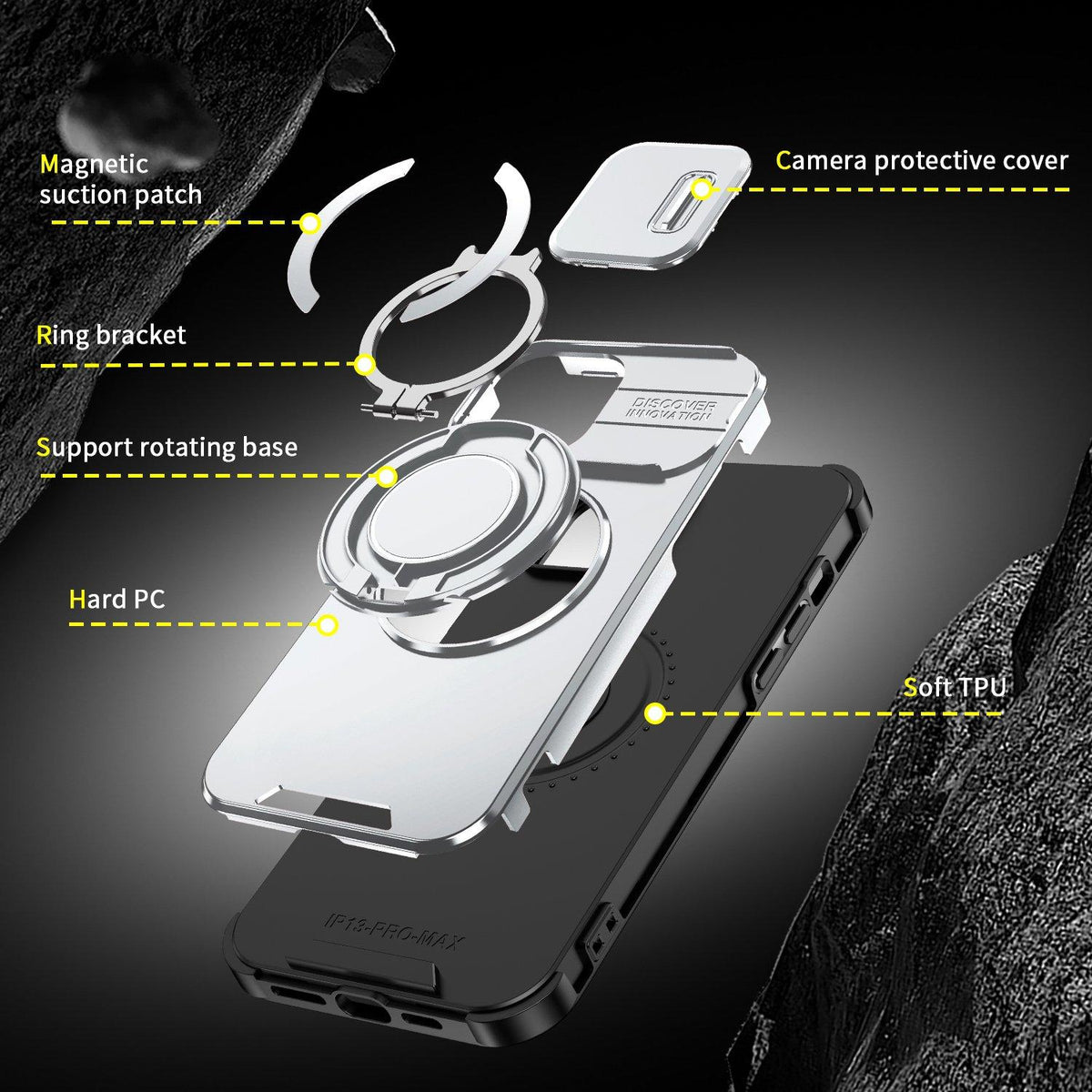 For iPhone 13 Pro Max Sliding Camshield Ring Holder Phone Case - Silver - EDA006784209G