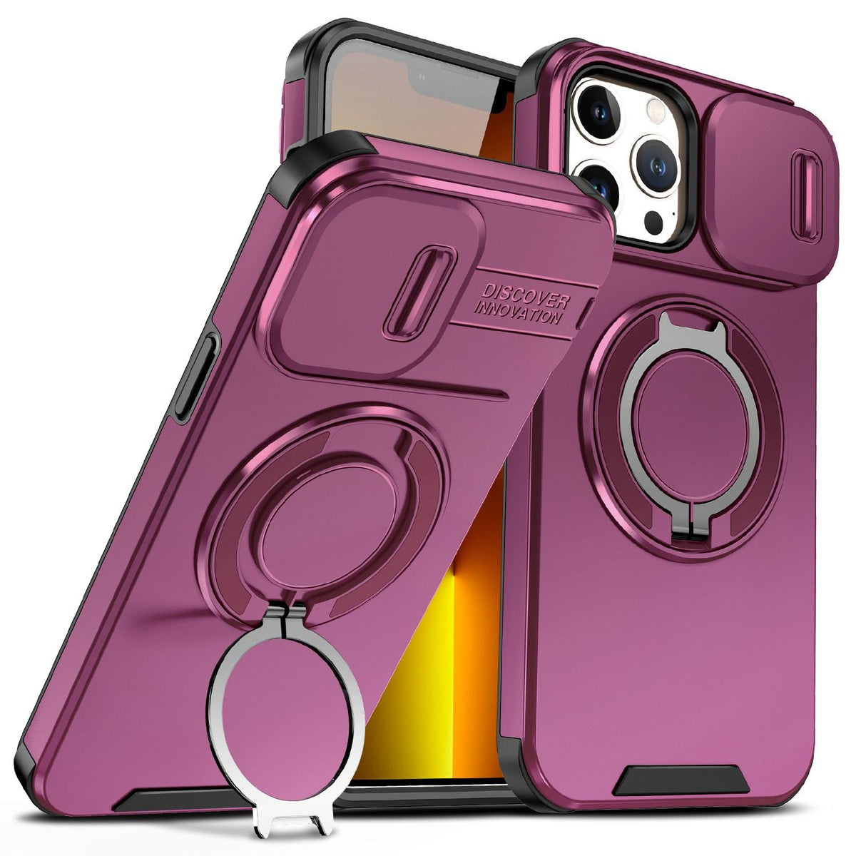 For iPhone 13 Pro Max Sliding Camshield Ring Holder Phone Case - Cherry Red - EDA006784209H