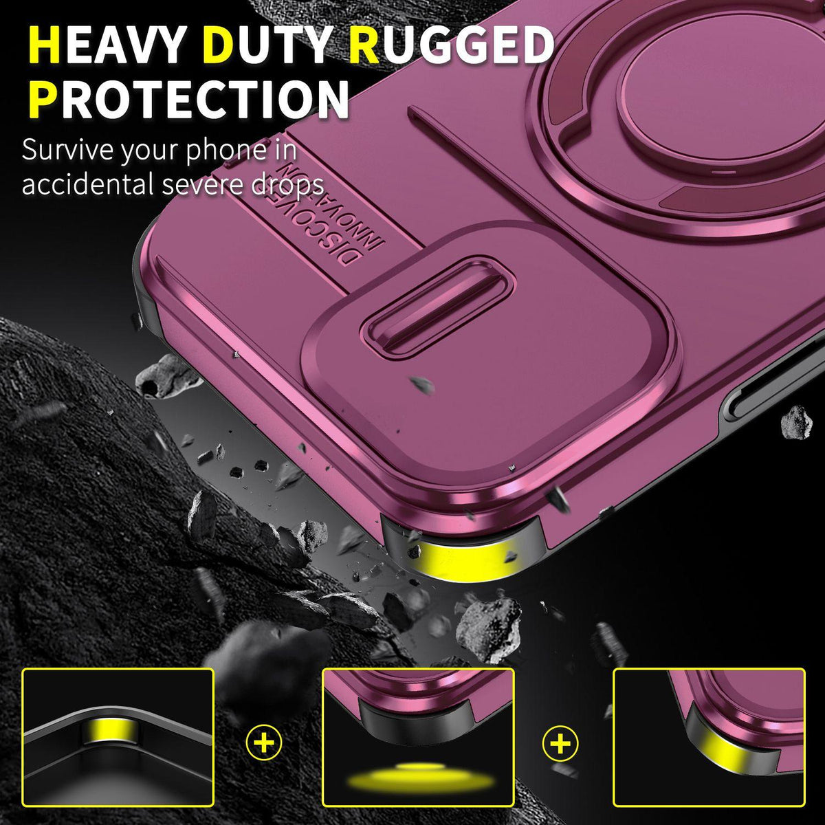 For iPhone 13 Pro Max Sliding Camshield Ring Holder Phone Case - Cherry Red - EDA006784209H