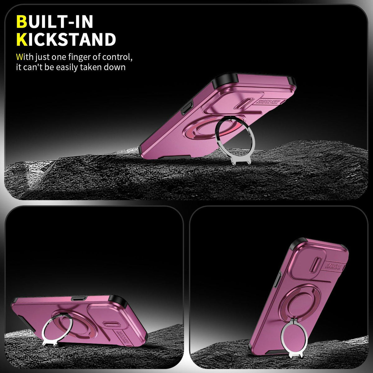 For iPhone 13 Pro Max Sliding Camshield Ring Holder Phone Case - Cherry Red - EDA006784209H