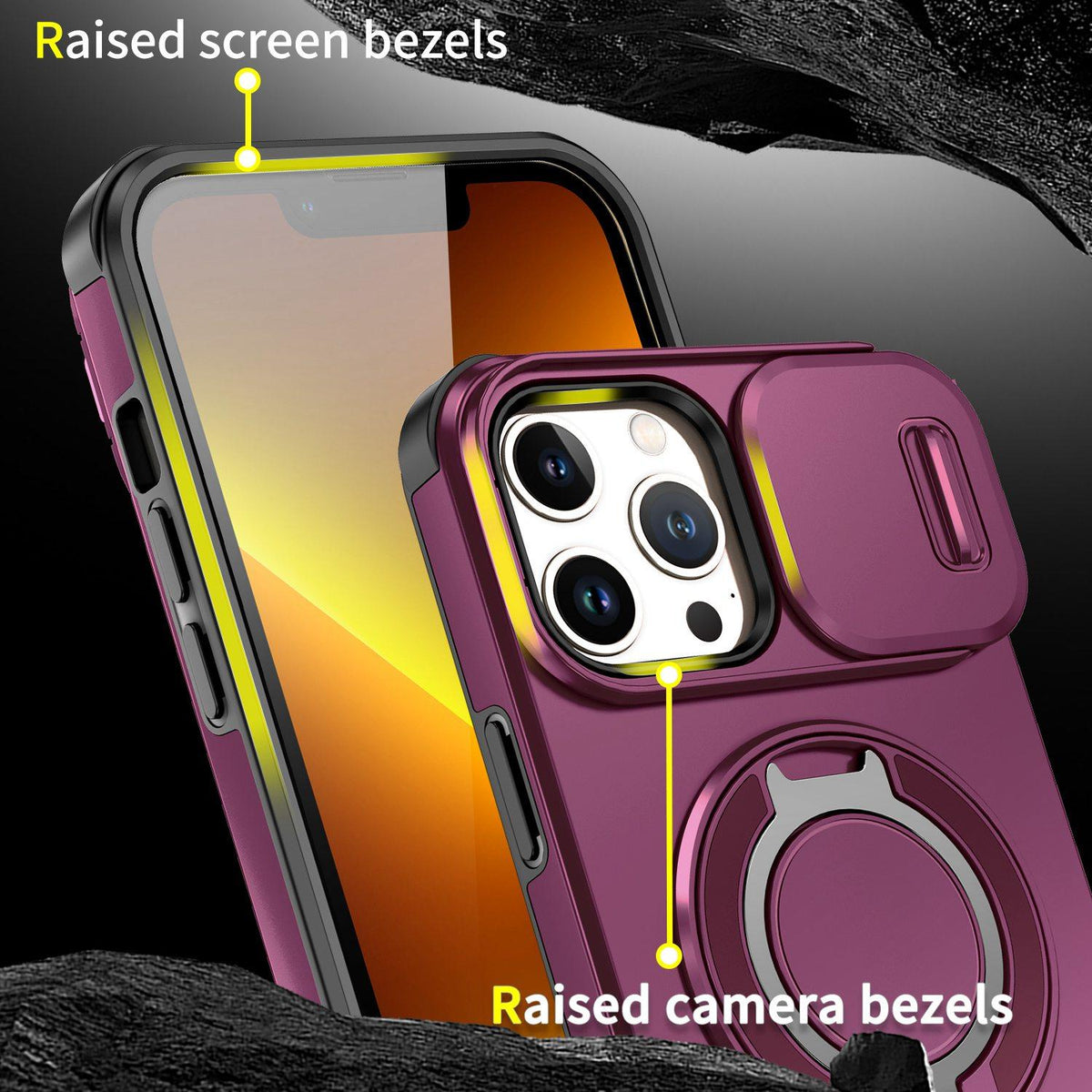 For iPhone 13 Pro Max Sliding Camshield Ring Holder Phone Case - Cherry Red - EDA006784209H