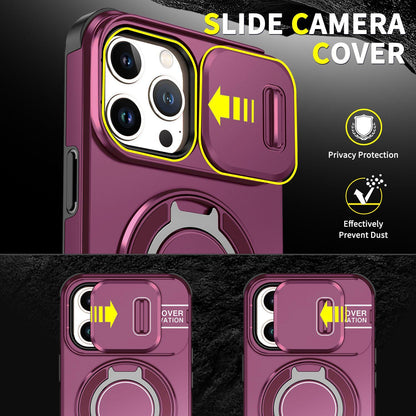 For iPhone 13 Pro Max Sliding Camshield Ring Holder Phone Case - Cherry Red - EDA006784209H