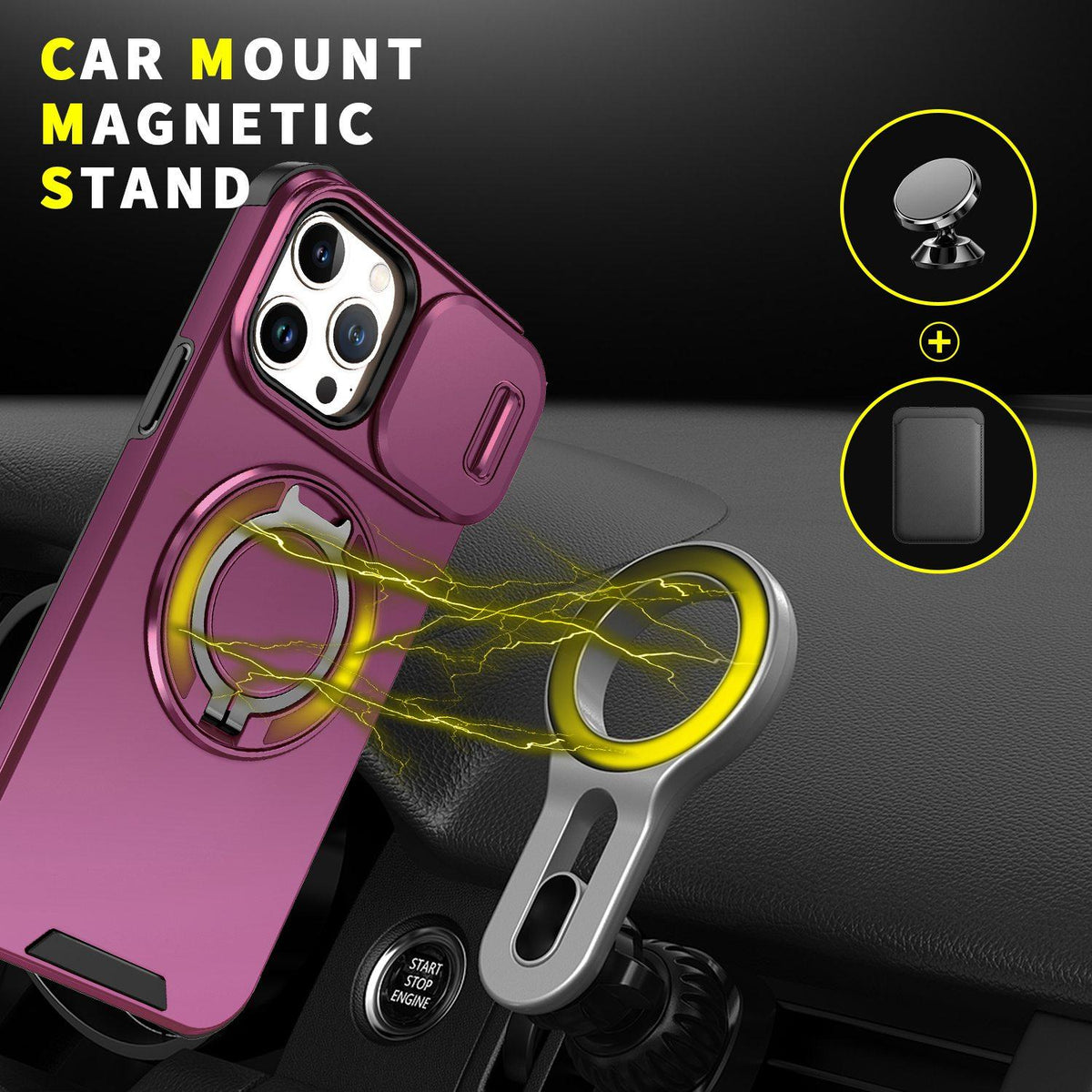 For iPhone 13 Pro Max Sliding Camshield Ring Holder Phone Case - Cherry Red - EDA006784209H
