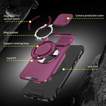 For iPhone 13 Pro Max Sliding Camshield Ring Holder Phone Case - Cherry Red - EDA006784209H