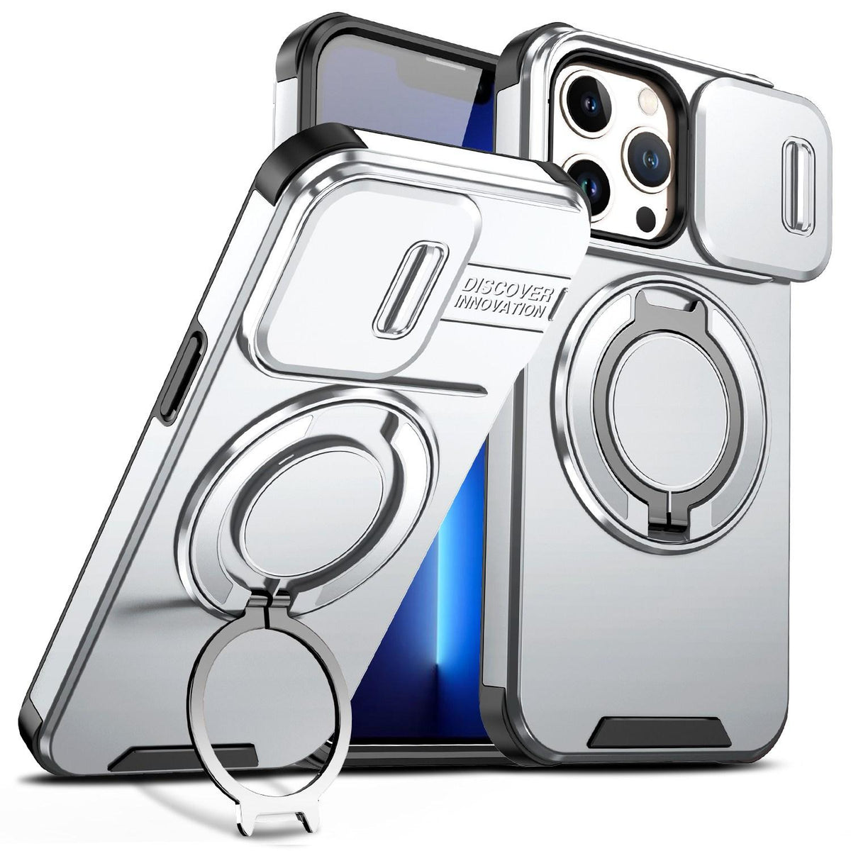 For iPhone 13 Pro Sliding Camshield Ring Holder Phone Case - Silver - EDA006784210G