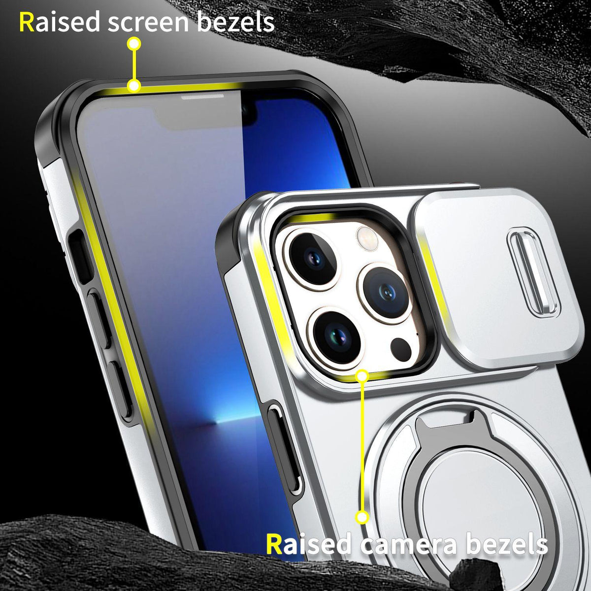 For iPhone 13 Pro Sliding Camshield Ring Holder Phone Case - Silver - EDA006784210G