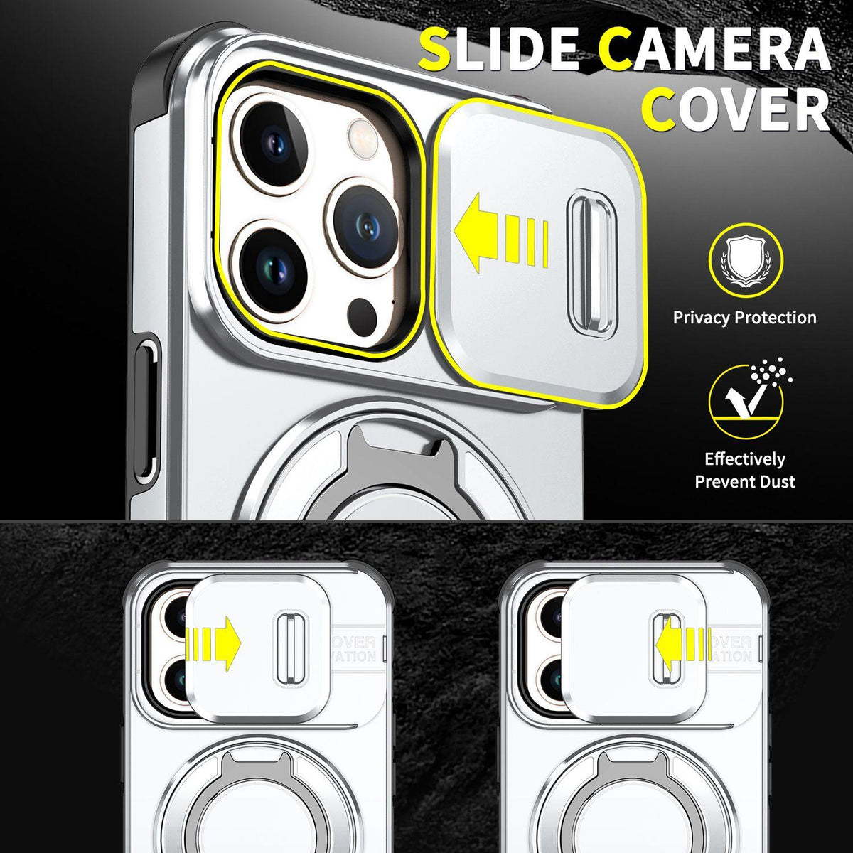 For iPhone 13 Pro Sliding Camshield Ring Holder Phone Case - Silver - EDA006784210G