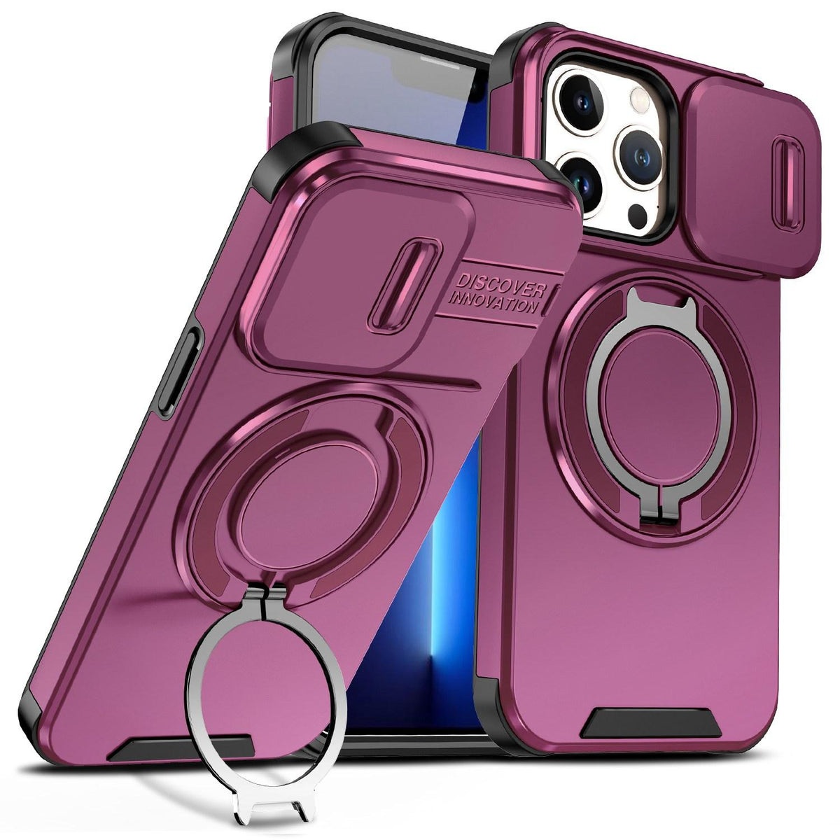 For iPhone 13 Pro Sliding Camshield Ring Holder Phone Case - Cherry Red - EDA006784210H