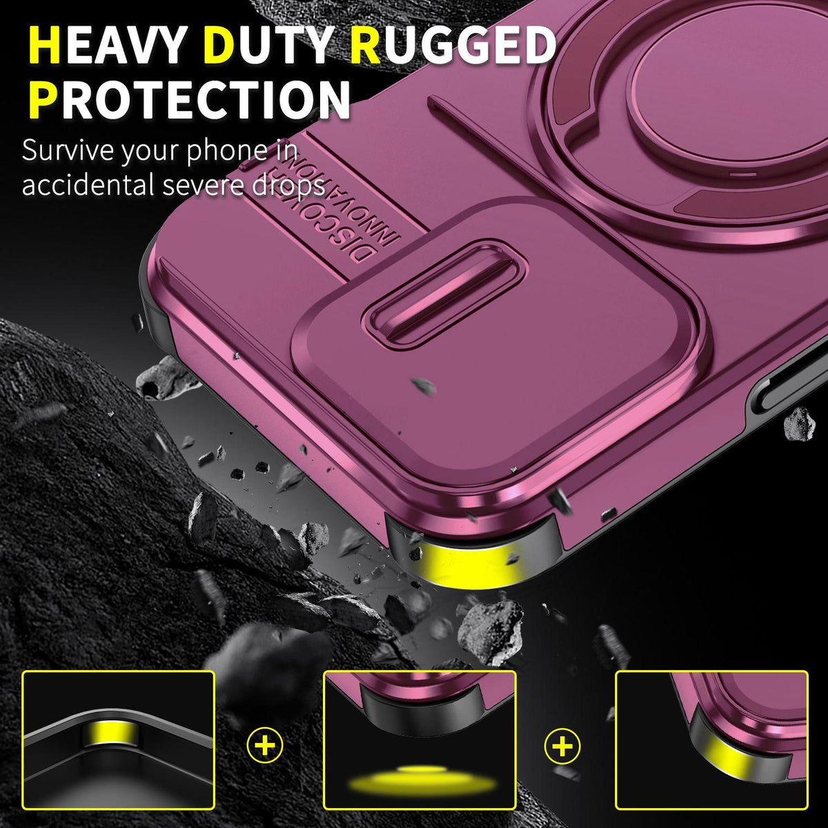 For iPhone 13 Pro Sliding Camshield Ring Holder Phone Case - Cherry Red - EDA006784210H