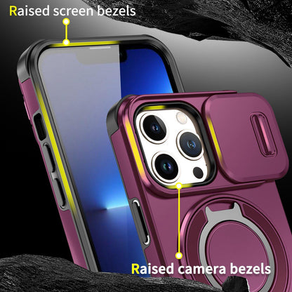 For iPhone 13 Pro Sliding Camshield Ring Holder Phone Case - Cherry Red - EDA006784210H