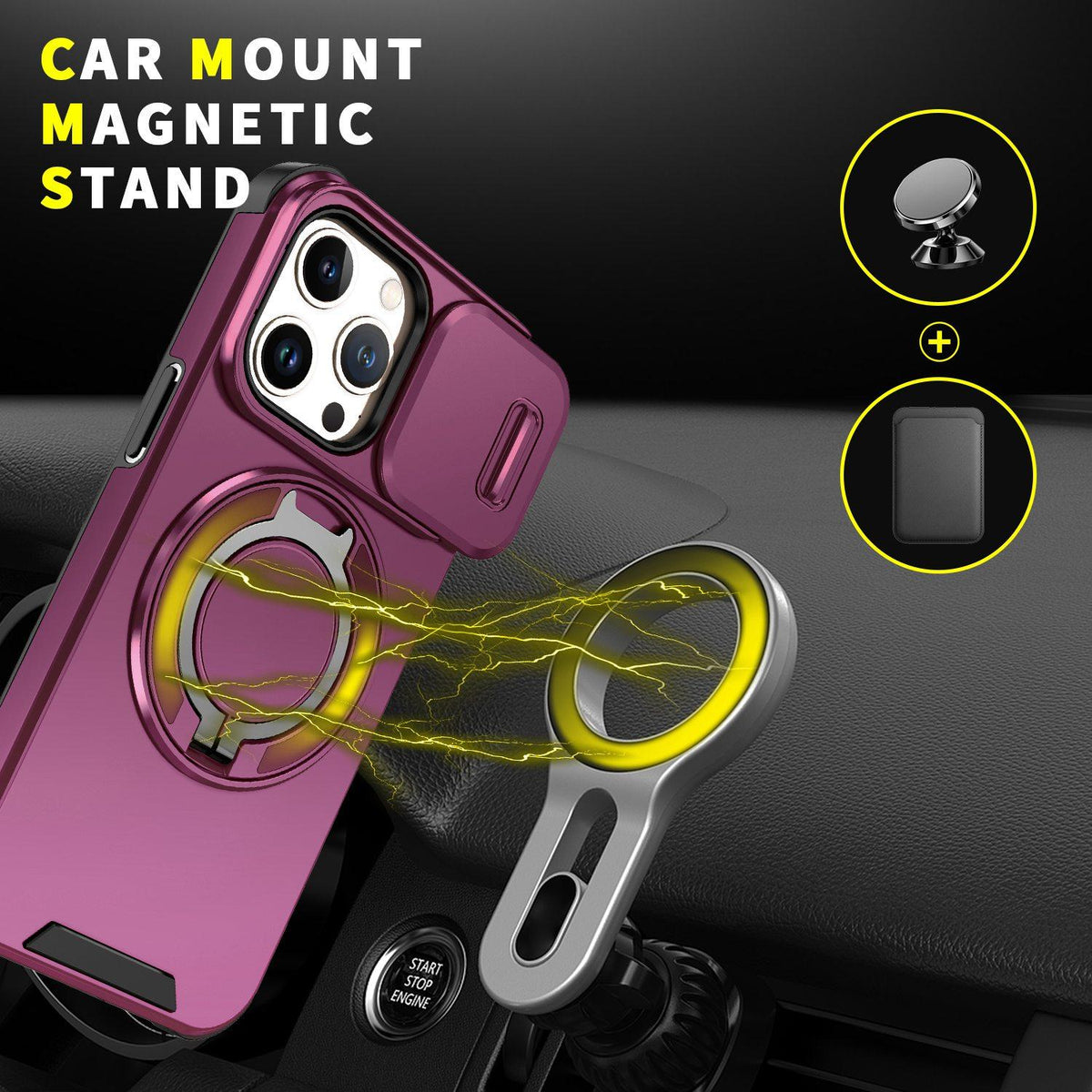 For iPhone 13 Pro Sliding Camshield Ring Holder Phone Case - Cherry Red - EDA006784210H