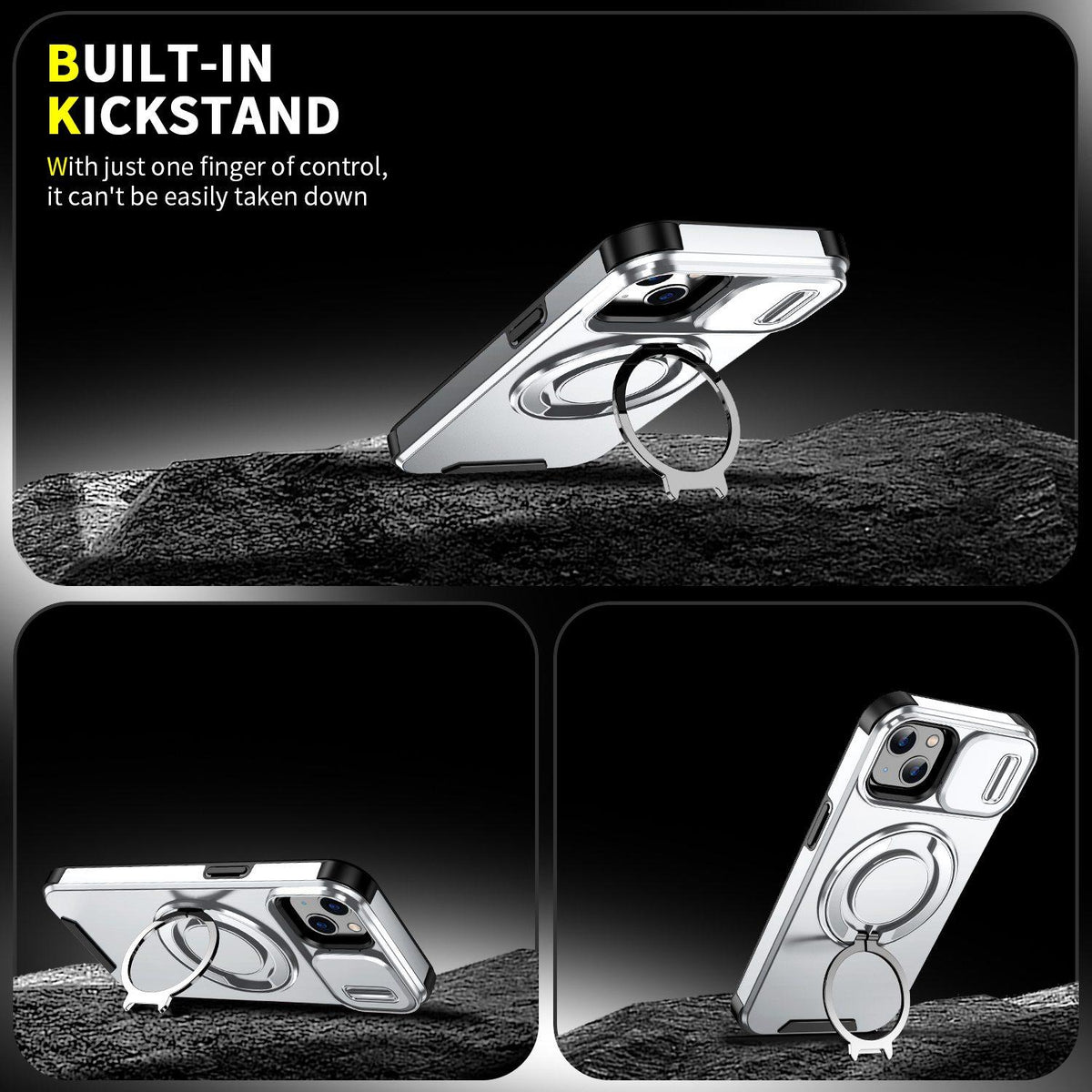 For iPhone 13 Sliding Camshield Ring Holder Phone Case - Silver - EDA006784211G