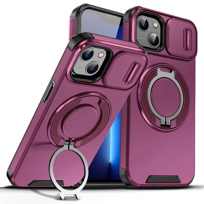 For iPhone 13 Sliding Camshield Ring Holder Phone Case - Cherry Red - EDA006784211H