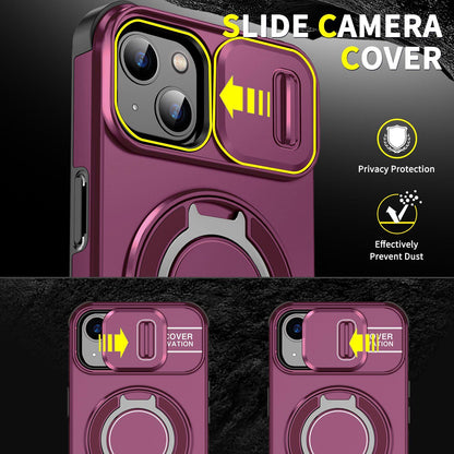 For iPhone 13 Sliding Camshield Ring Holder Phone Case - Cherry Red - EDA006784211H