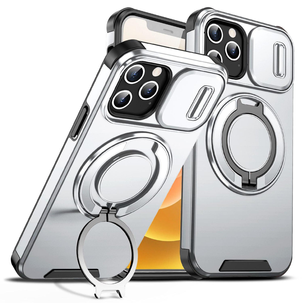 For iPhone 12 Sliding Camshield Ring Holder Phone Case - Silver - EDA006784212G