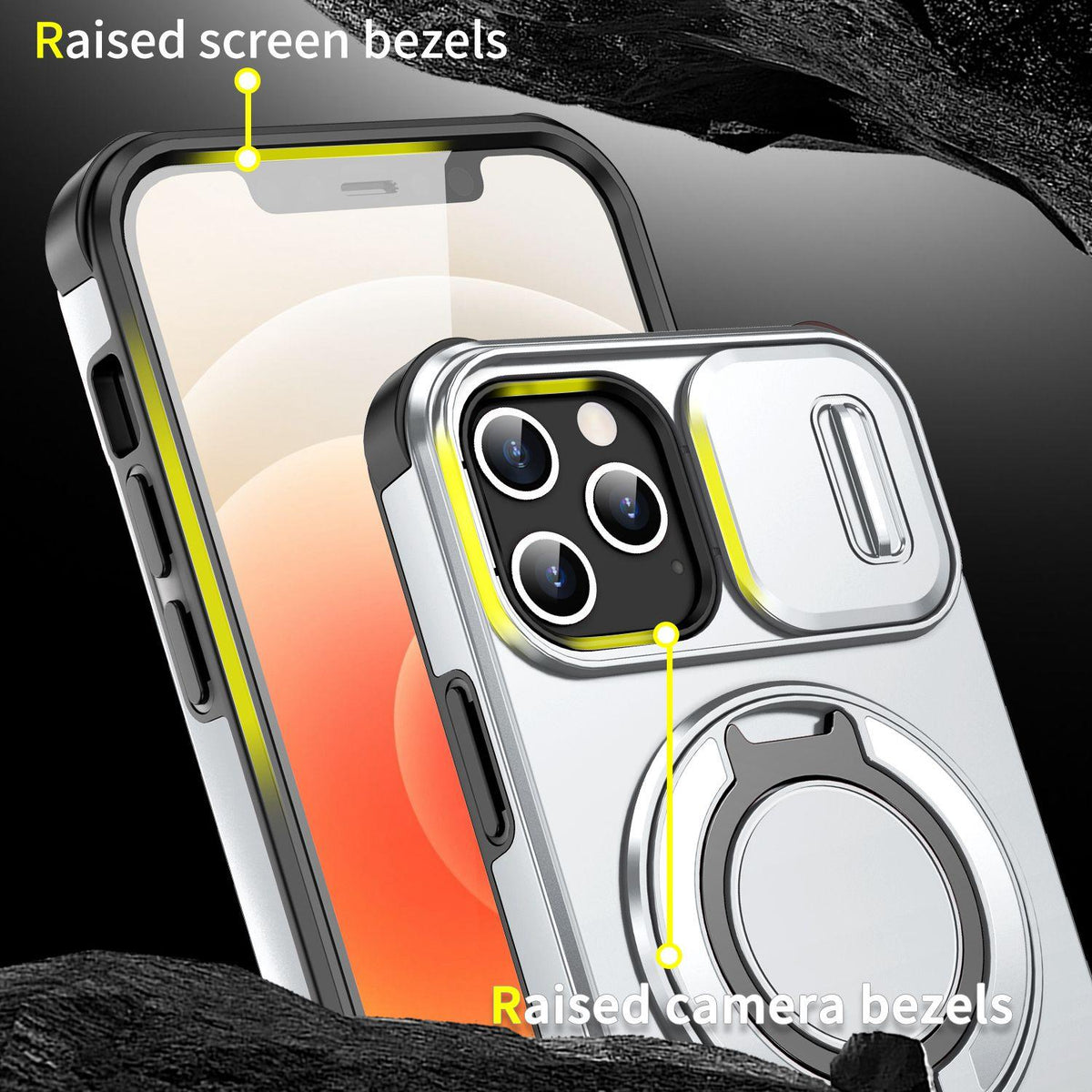For iPhone 12 Sliding Camshield Ring Holder Phone Case - Silver - EDA006784212G