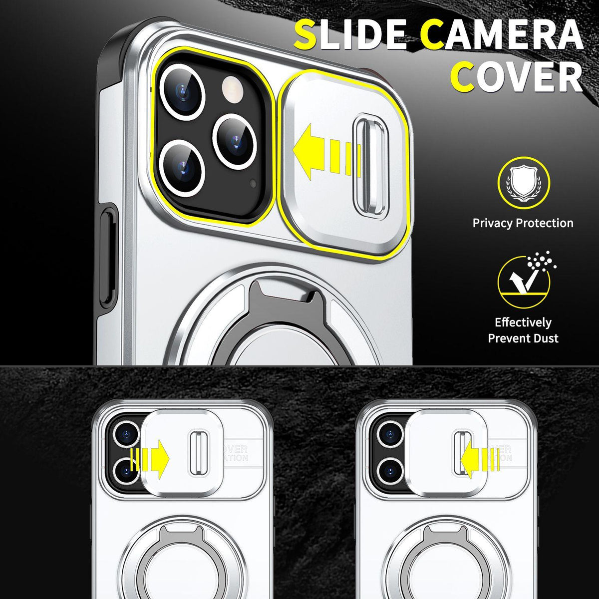 For iPhone 12 Sliding Camshield Ring Holder Phone Case - Silver - EDA006784212G