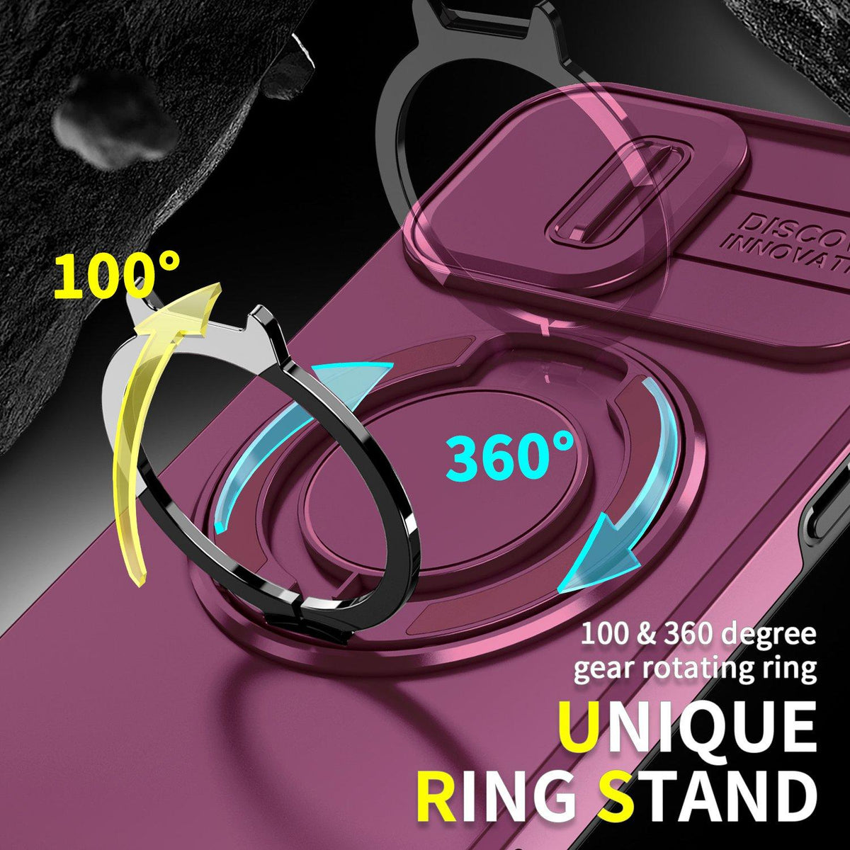 For iPhone 12 Sliding Camshield Ring Holder Phone Case - Cherry Red - EDA006784212H