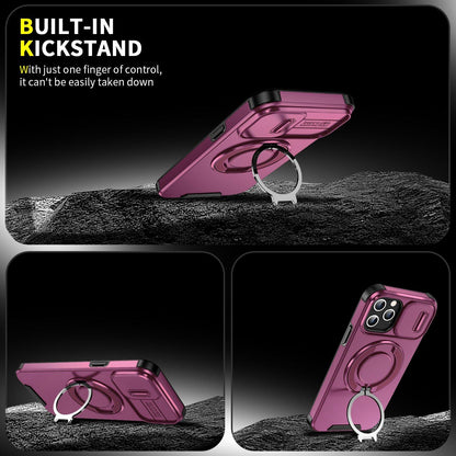 For iPhone 12 Sliding Camshield Ring Holder Phone Case - Cherry Red - EDA006784212H