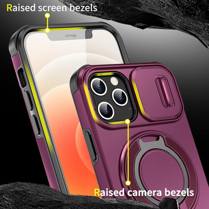 For iPhone 12 Sliding Camshield Ring Holder Phone Case - Cherry Red - EDA006784212H